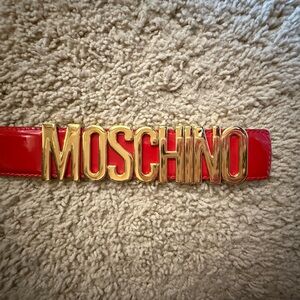 Moschino Red and Gold Belt with Iconic Design